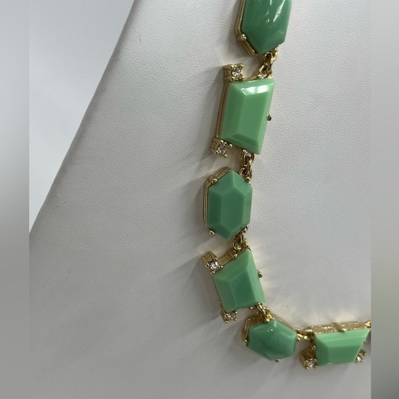 J. Crew Necklace Green Clear Rhinestone Gold Tone Statement Necklace‎ - Picture 3 of 14